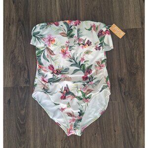 NWT Kona Sol One Piece Floral Tropical Preppy Size L Full Seat Coverage Swimsuit